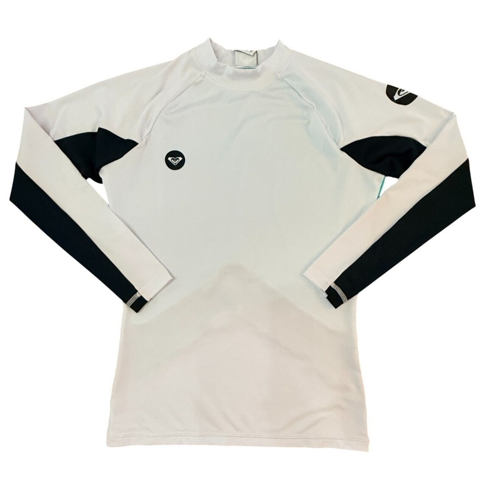 Roxy Womens Rash Guard Top Long Sleeve White Black Surf Swim Athletic